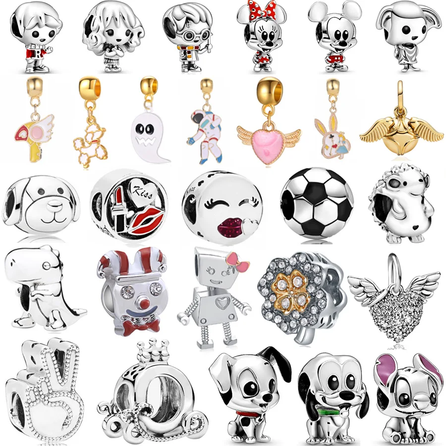 2 шт./лот серебряный цвет животные собака динозавр робот крылья сердца бусины