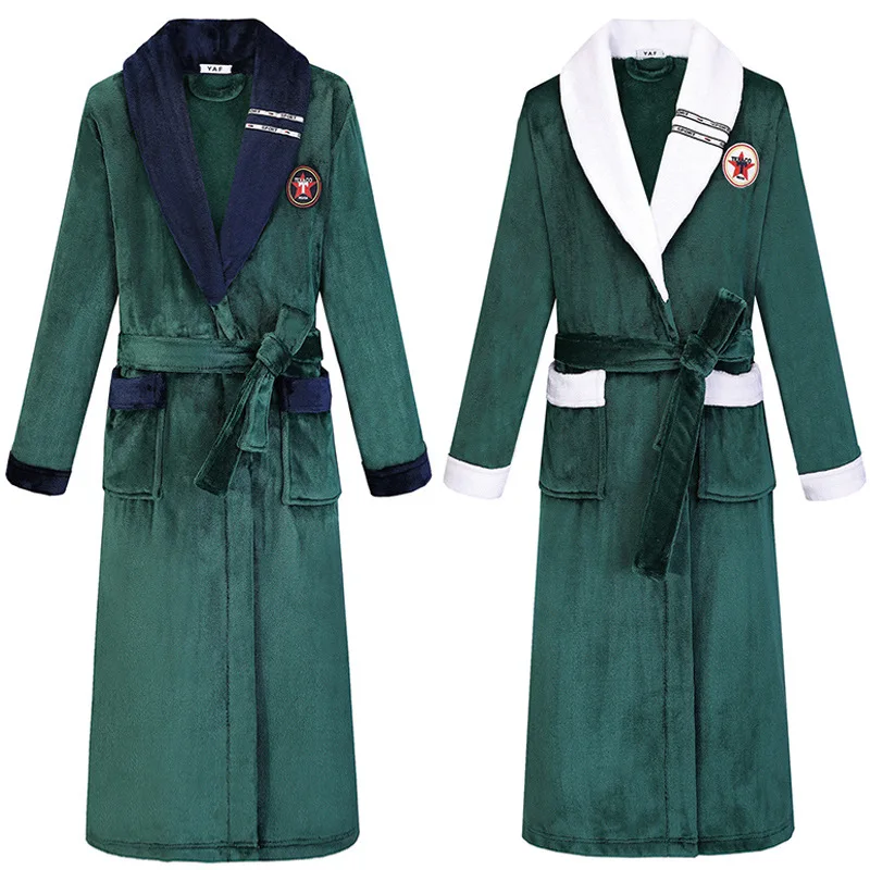 Women's nightgown thickened and lengthened in autumn and winter. Couple bathrobes flannel men's home clothes-6