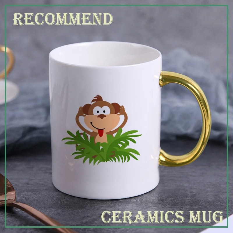 

Керамическая кофейная кружка, чашка для молока, чашка с изображением милой обезьяны, простые креативные кружки, чашка с золотой ручкой, KTDW-044