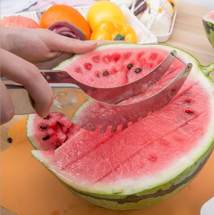 Stainless Steel Watermelon Slicer Fruit Knife Cutter And Ice Cream Ballers Melon Scoop Double Size Spoon Set Kitchen Tools | Дом и сад