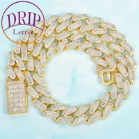 drip letter baguette zircon cuban link chain solid back necklace charms for men hip hop real gold plated fashion rock jewelry