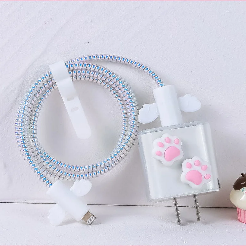 Набор защиты для кабеля Cartoon Rabbit Cat Paw для зарядного устройства Apple 18W 20W и чехла Iphone Fast Charge Headset Cover.