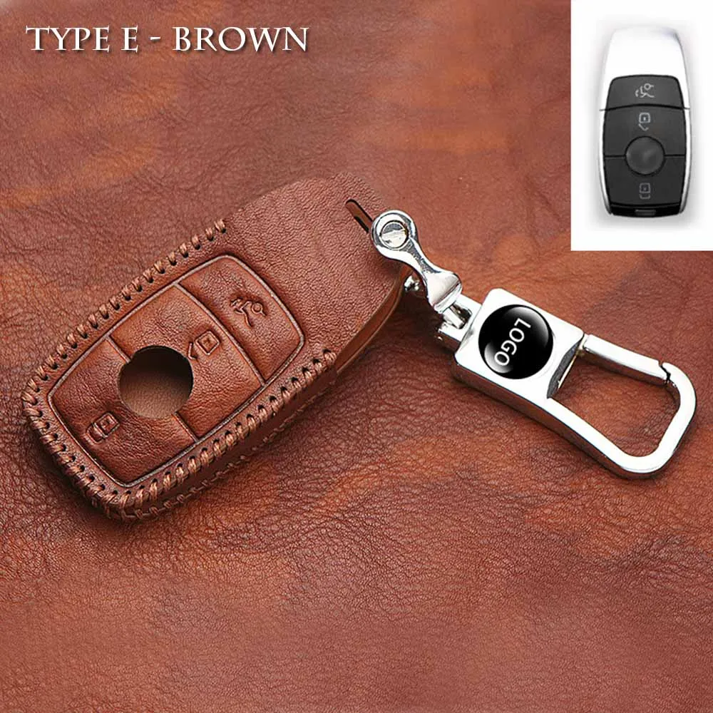 Type E - Brown Кожаный чехол для ключей автомобиля, чехол для ключей для Mercedes Benz W203 CLS CLA GL R SLK AMG A B E C S Class, держатель для пульта дистанционного управления, автомобильные аксессуары - Название цвета: Type E - Brown