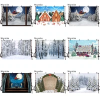 santa claus christmas tree winter snow background for photography pine forest gingerbread house windows photo background props