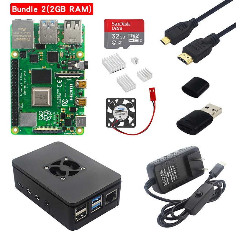 Комплект 2 Raspberry Pi 4 Модель B комплект 2G/4G ram плата+ ABS чехол+ радиатор+ 32/64 sd-карта+ Кабель Micro HDMI+ адаптер питания для Pi 4 4B - Комплект: Комплект 2