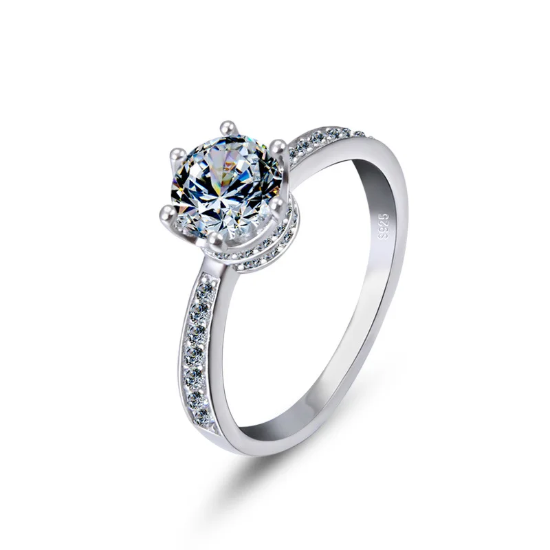 

Japanese and Korean Simple Proposal Ring Diamond Ring S925 Silver Ring Women's Crown Retro Personality wedding ring