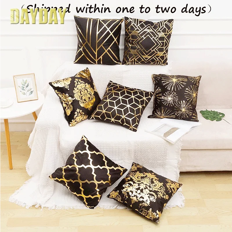 

Black Gold Pillow Gometric Cushion Wrap Hot Stamping Throw Pillows For Chairs Seat Pillowcase Decor Home Livingroom Decoration