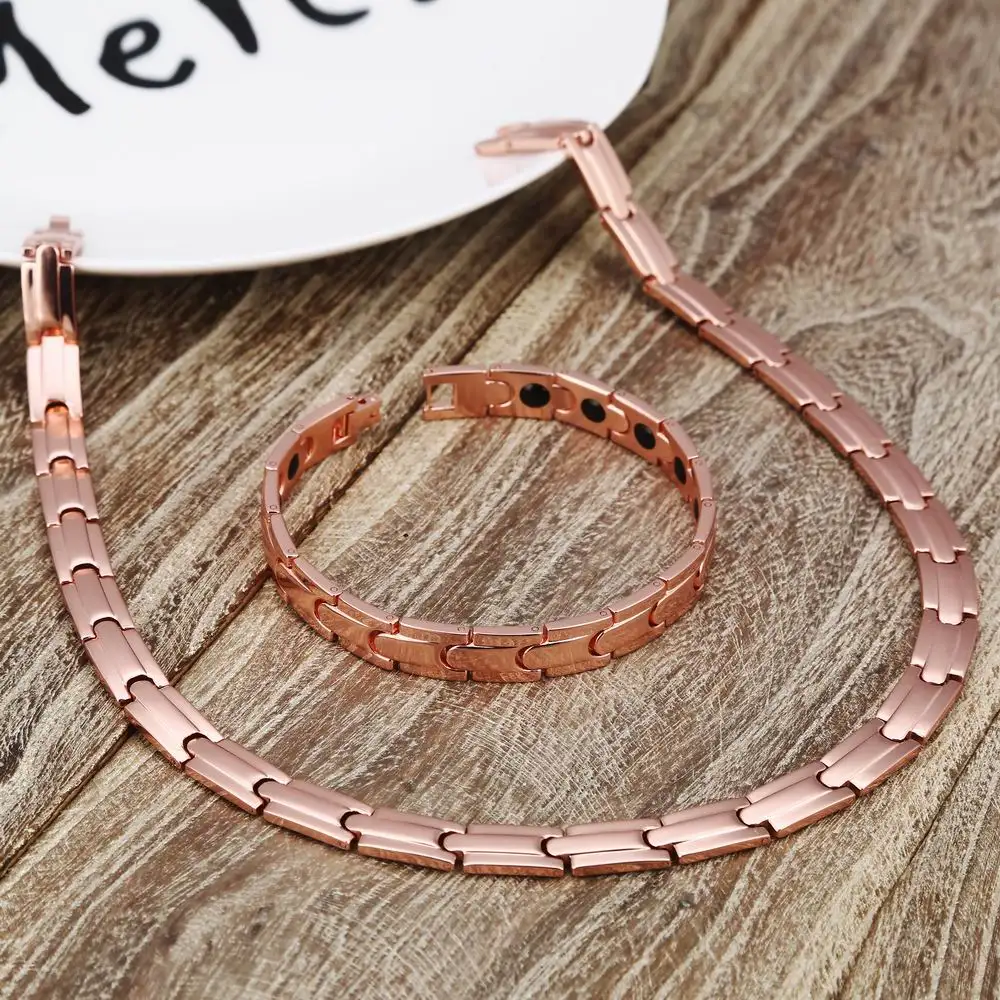 

Rose Gold Color Medical Stainless Steel Germanium Jewelry Sets For Women Men Health Energy Bracelet Neckalce Sets