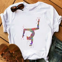 watercolor gymnastics girl print t shirt womens clothing funny white casual tshirt femme harajuku kawaii clothes streetwear