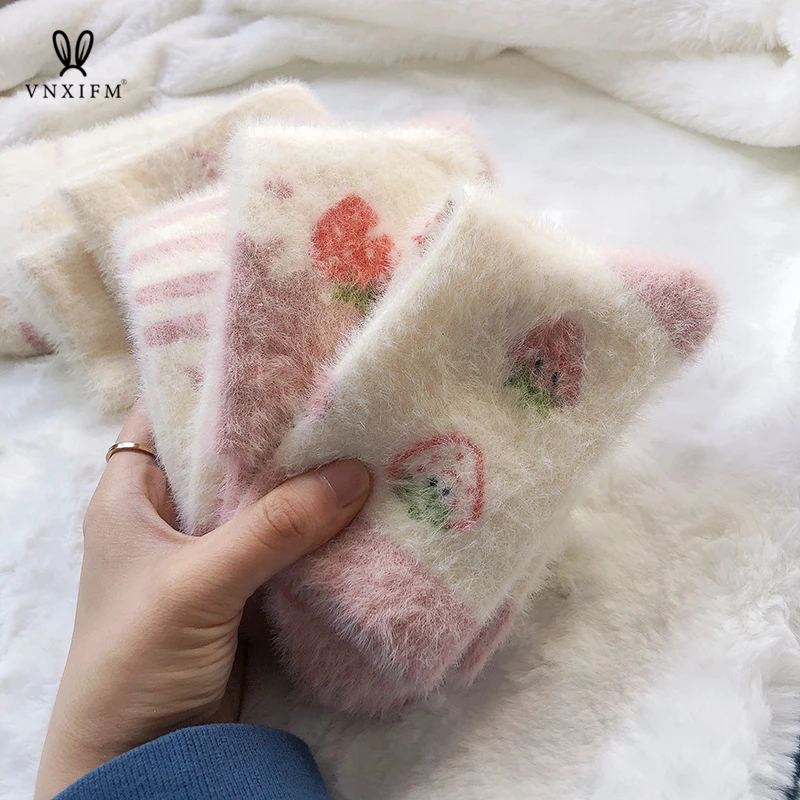 Новинка Зима 2023 Японские Женские носки из норкового флиса милые и розовые