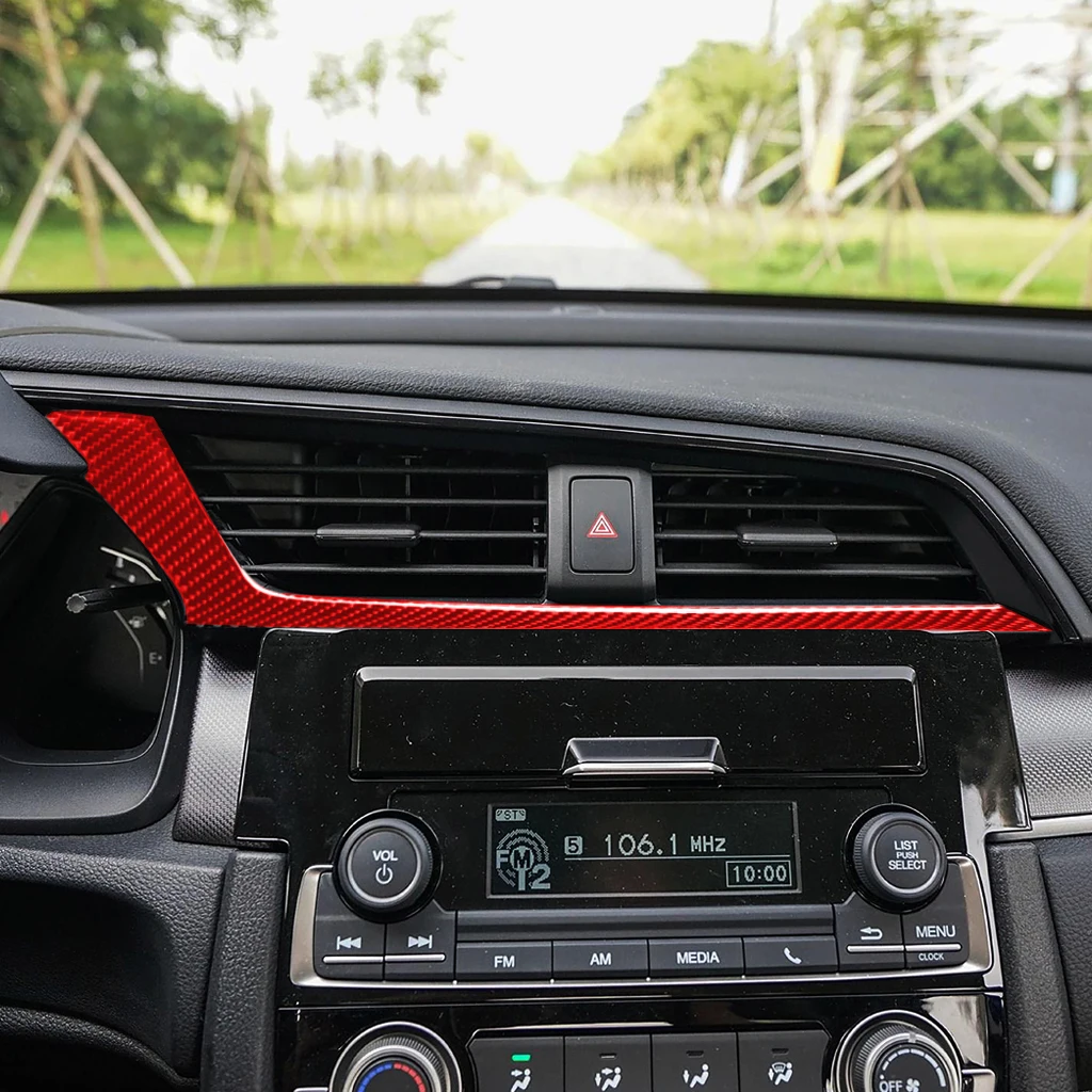 

Red Genuine Carbon Fiber Car Dashboard Center Air Outlet Cover Trim Styling Sticker For Honda Civic 2016-2019 LHD and RHD