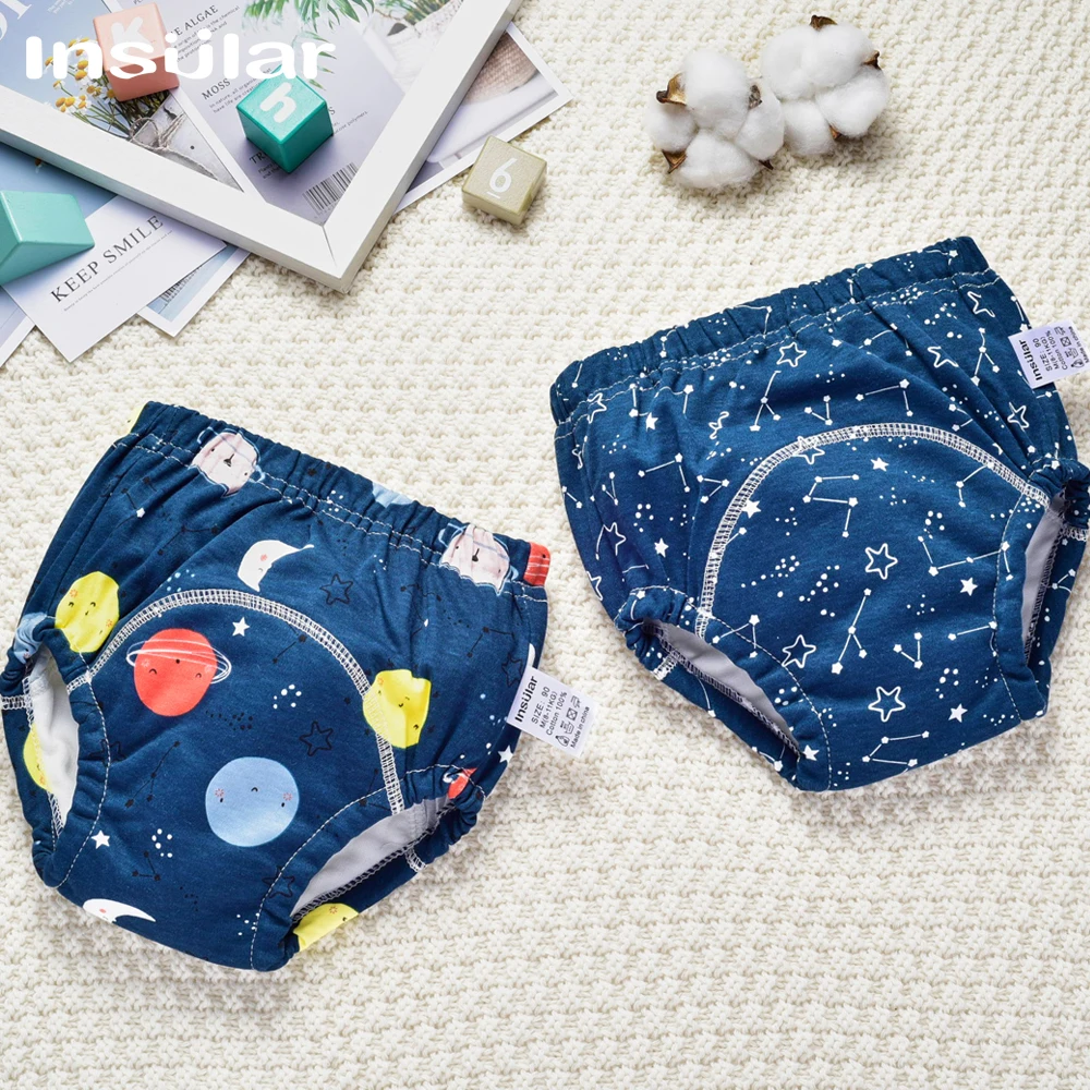 Insular-pantalones de entrenamiento de verano para beb&eacute;, pa&ntilde;al impermeable para beb&eacute;, ropa interior de aprendizaje para ni&ntilde;o, bolsillo para orina, 2 unids/caja-0