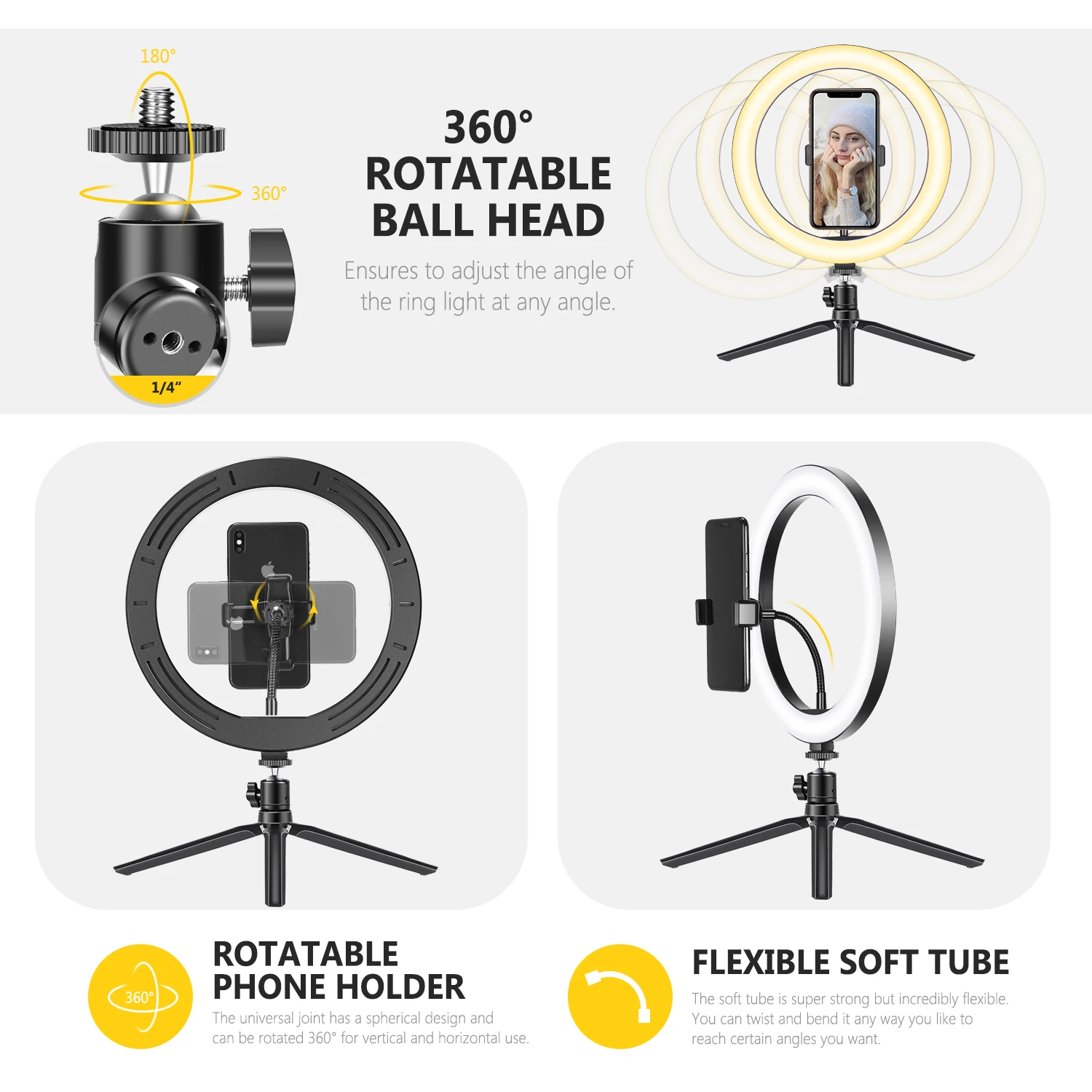 Neewer 10 дюймовый светодиодный кольцевой светильник для телефона с подставкой