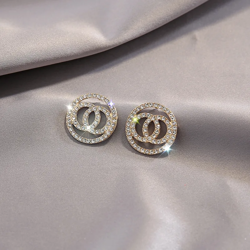 Women's Fashion Jewelry: LATS Cute Double Circle Flash Zircon Stud Earrings - Korean Style, Simple and Shiny image 3