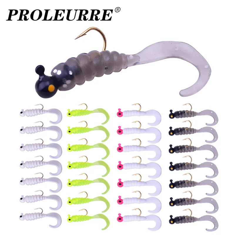 

7pcs/Lot Jig Head Soft Lures 5cm 2.6g Worm Wobbler Artificial Silicone Bait With Lead Hook Grubs Maggot Texas Rig Fishing Tackle