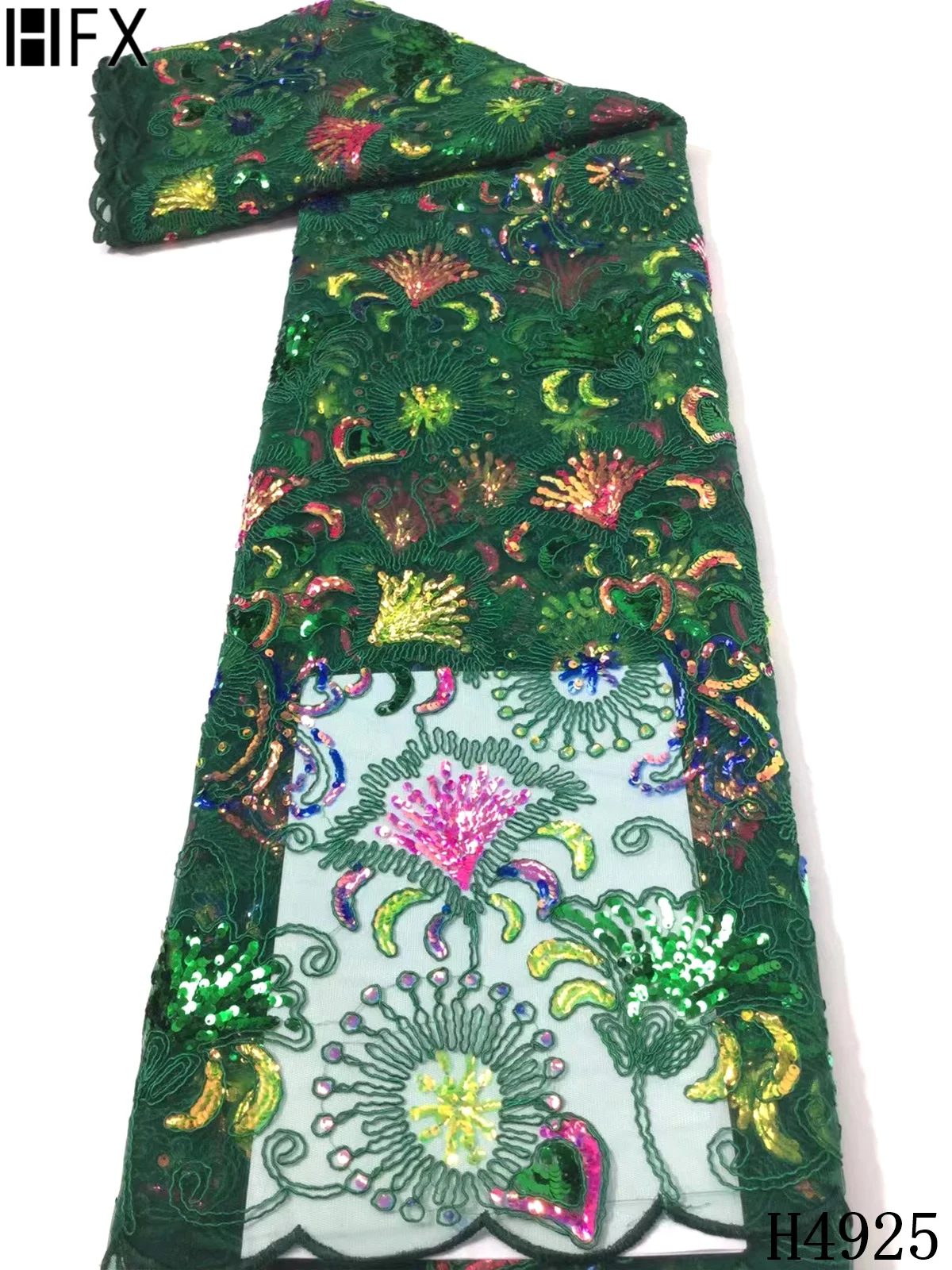 

HFX Latest 2021 African Tulle Lace Fabric Embroidery French Shiny Sequins Net Lace Fabric For Nigeria Material Wedding H4925