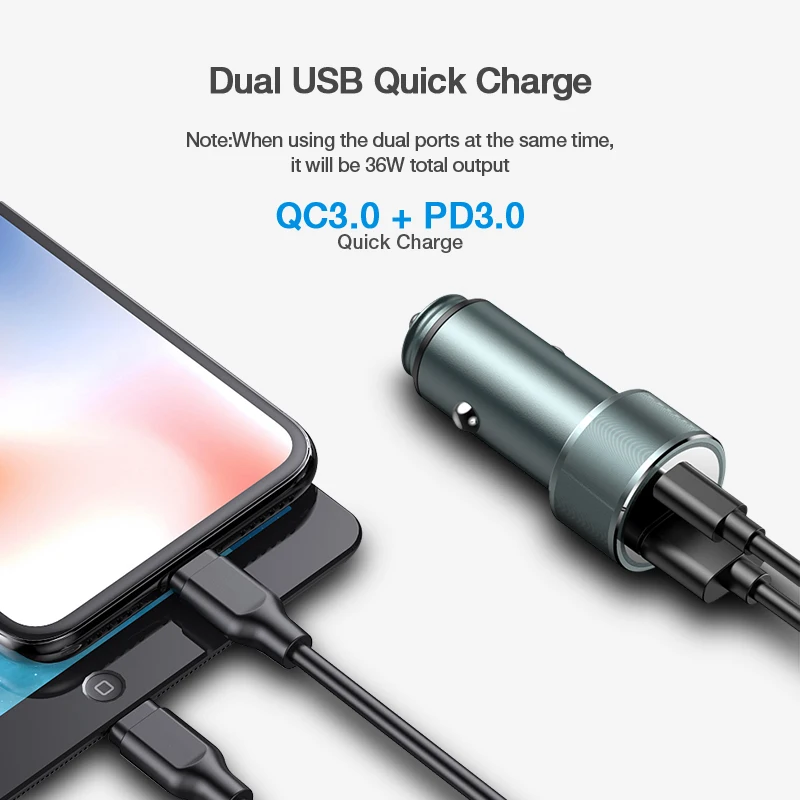 Автомобильное зарядное устройство Suntaiho 36 Вт с Type C PD 3A быстрое для iPhone 11 Pro Max