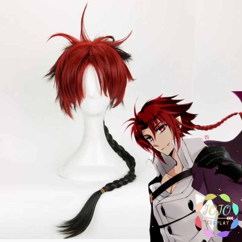 Seraph of The End Crowley Eusford Black Red Long Braid Cosplay Heat Resistant Synthetic Hair Halloween Carnival + Free Wig Cap