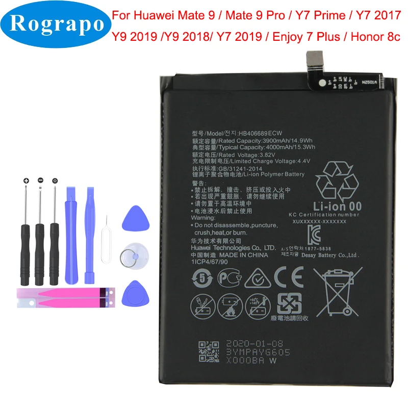 4000 мА/ч HB406689ECW Аккумулятор для Huawei Mate 9 Y7 Prime 2017 Mate9 Pro Honor 8C Y9 2018 2019 версия Enjoy 7 plus +