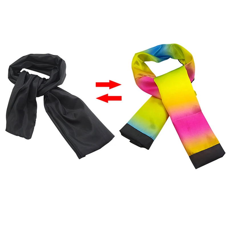 

2021 New Style Change Color Scarf Magic Trick Props Black To Rainbow Silk Stripe Professional Magic Tricks Magische Trucs