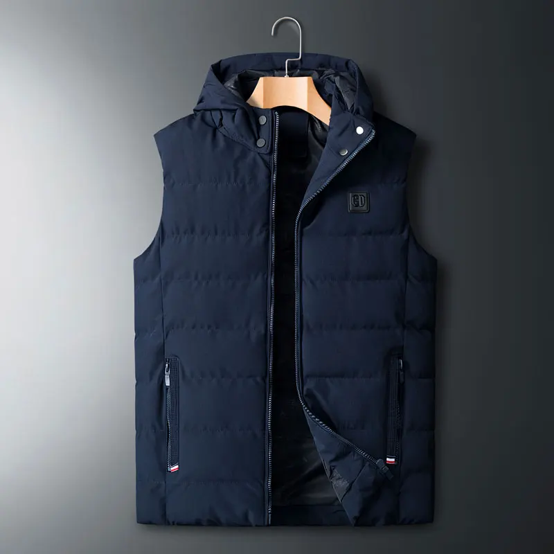 Жилет XL-8XL, максимальная грудь 148 см, теплый, осень, зима, новинка,, повседневный мужской жилет, Свободный жилет с капюшоном - Цвет: MJ818 ASIAN SIZE DB
