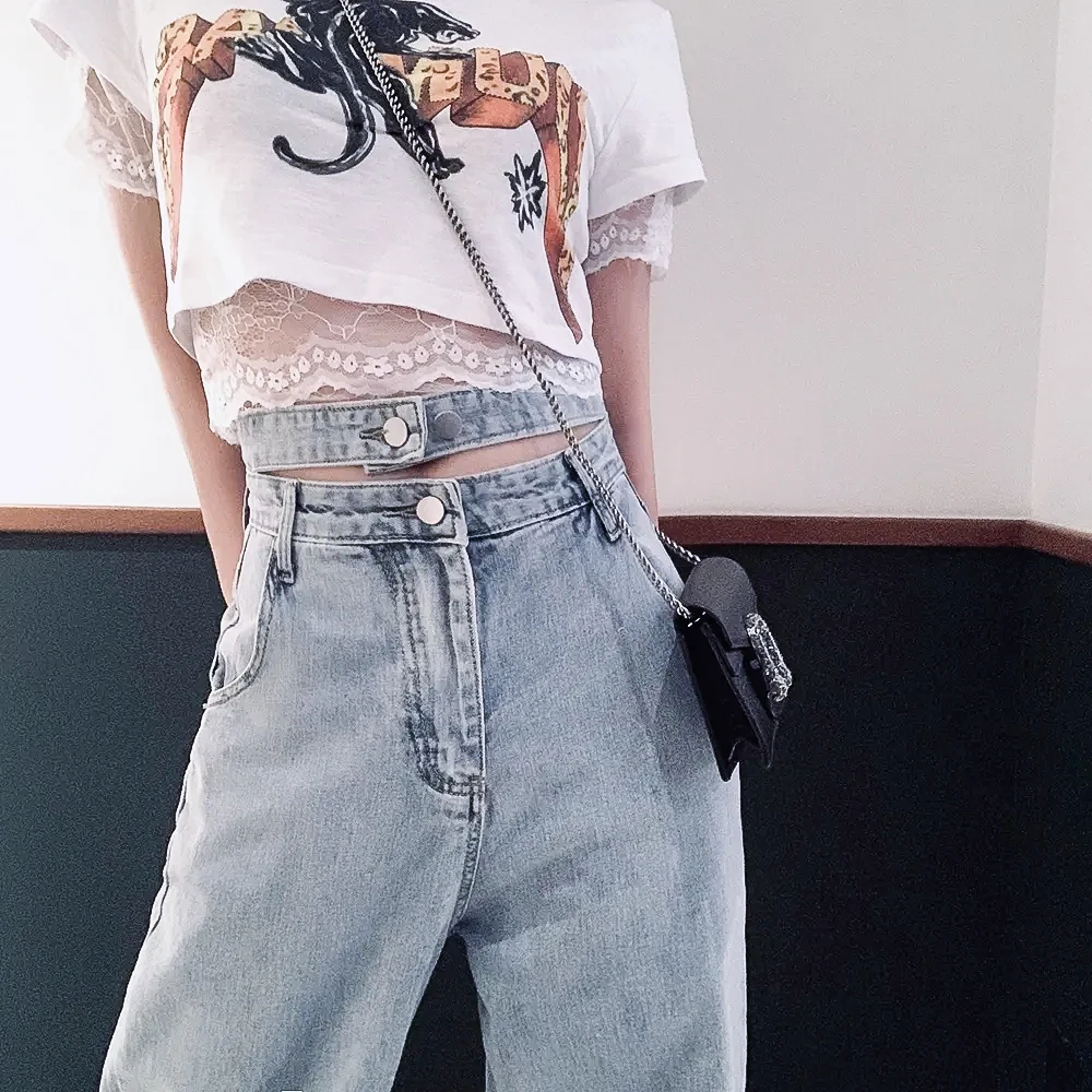 

High waist wide leg jeans women 2021 summer pants thin design trousers loose straight pants streetwear women Pockets
