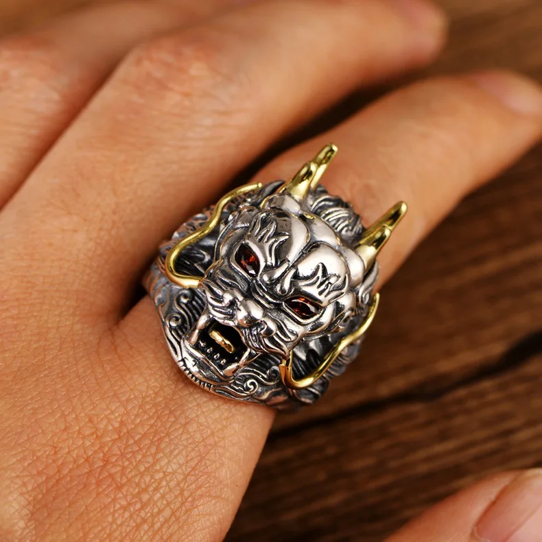 

925 Sterling Silver Ring Thai Silver Powerful Dragon for Men Ring Jewelry Vintage Mens Rings Fine Jewelry