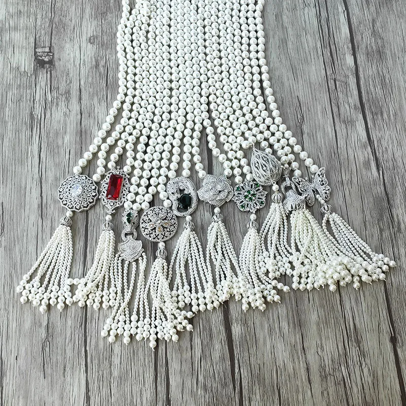 

1Pcs Handmade charm Pendant zircon CZ Micro pave Connector, Shell Pearl Beads Chain tassels Women Jewelry Necklace