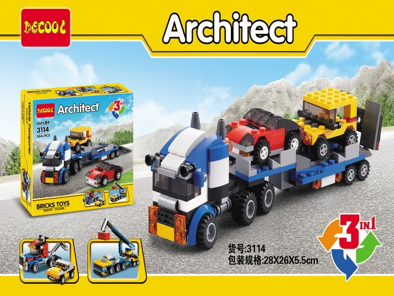 

DECOOL 3114 City Creator 3 in 1 Vehicle Transporter Crane Figure Blocks Construction Building Toys For Children Christmas Gift
