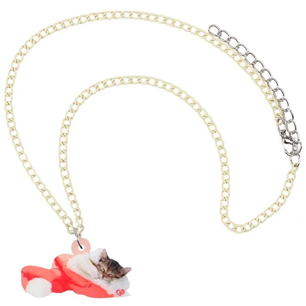 Bonsny Акриловая Рождественская шапка ожерелье с короткими волосами и кошкой