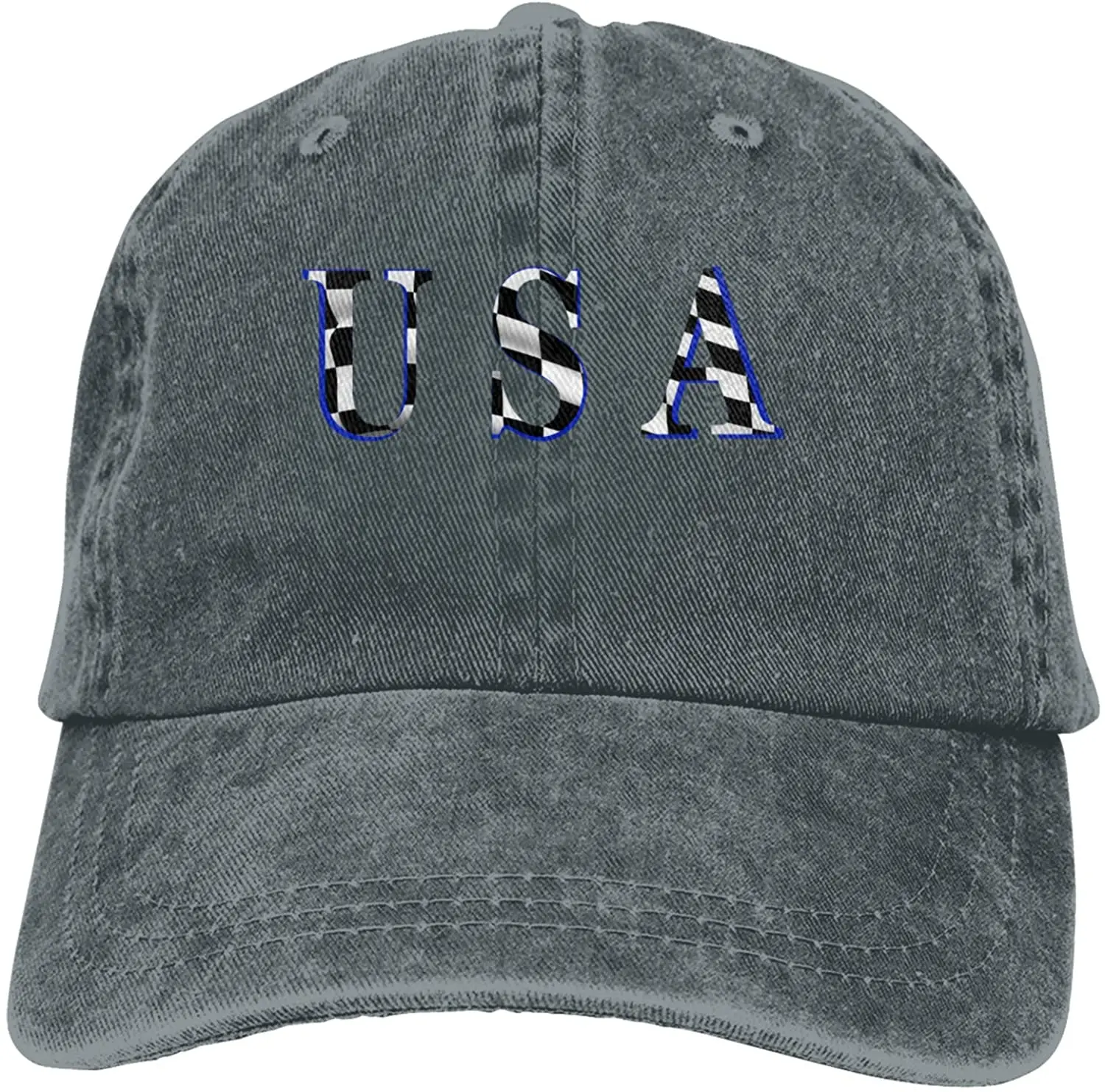 

Classic Checkered Flag Sports Denim Cap Adjustable Unisex Plain Baseball Cowboy Snapback Hat