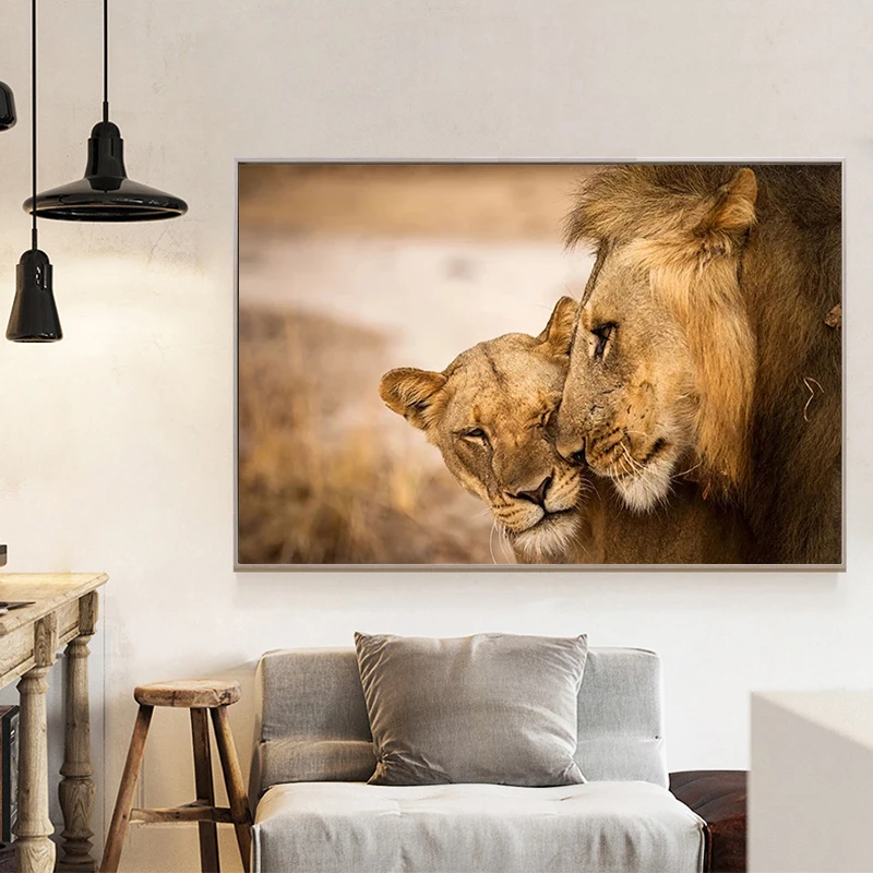 

Wild Africa Lion Son Animal Landscape Canvas Painting Cuadros Posters Print Wall Art for Living Room Home Decor (No Frame)