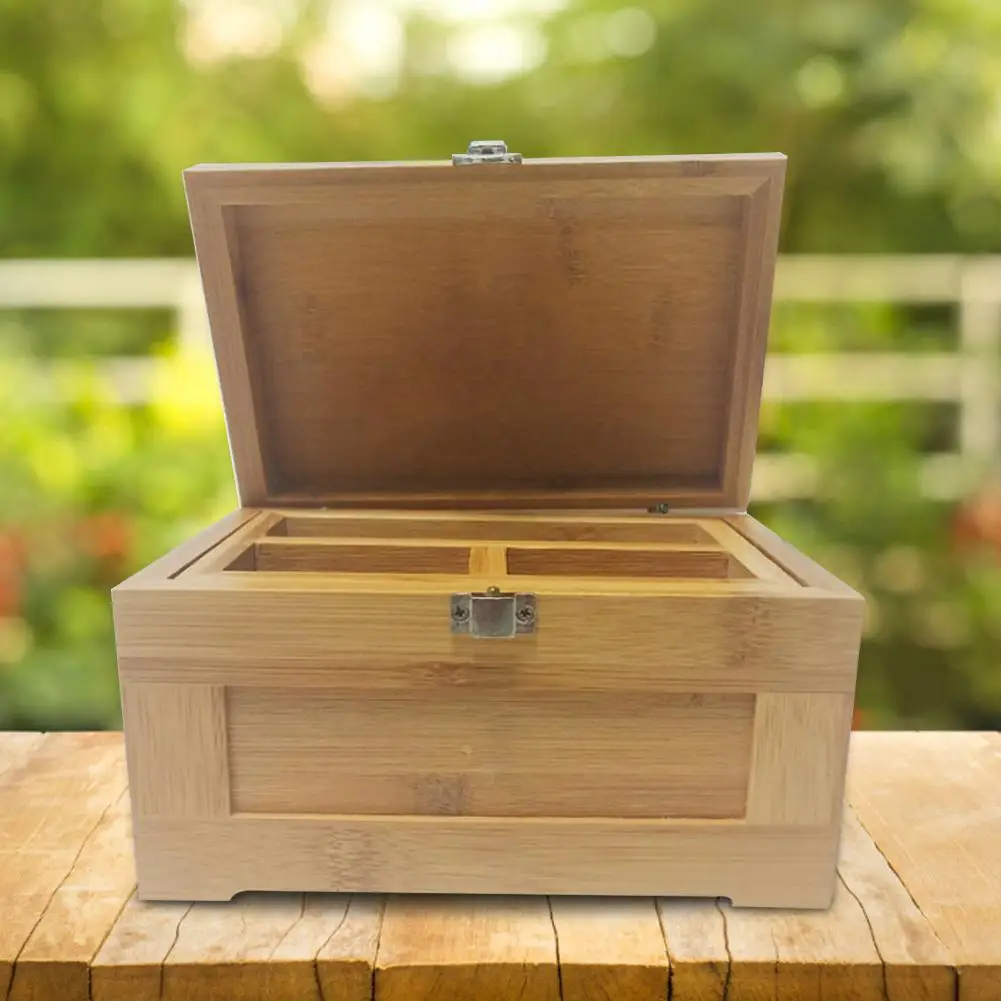 

Jewelry Organizer Bamboo Storage Box 16x12x11cm With Lock Protect Privacy Accessories Wool Color For Friend's Birthday Gift Box