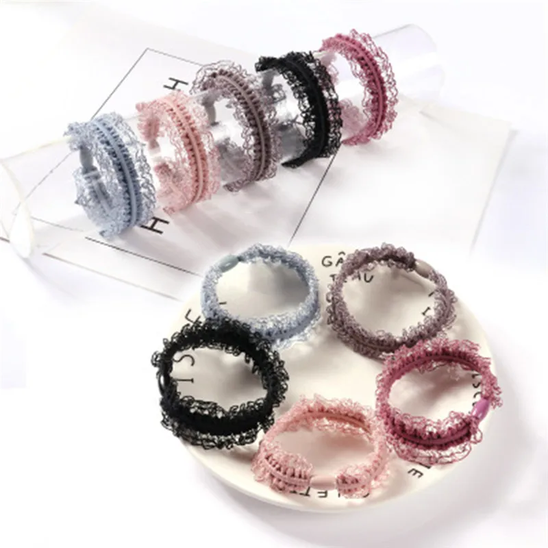 10 шт. элегантные женские веревочки для волос двойной кружевной ободок резинка
