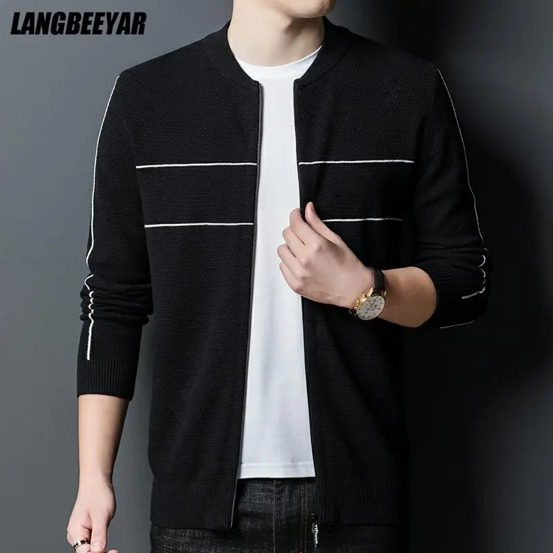 

Top Grade New Autum Winter Designer Fashion Knit Cardigan Zipper Striped Knit Sweater Mens Casual Coats Jacket Men Clothing
