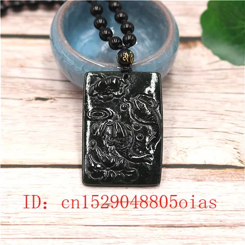 Природный Черный Зеленый китайский нефрит Карп Лотос ожерельлье из бисера