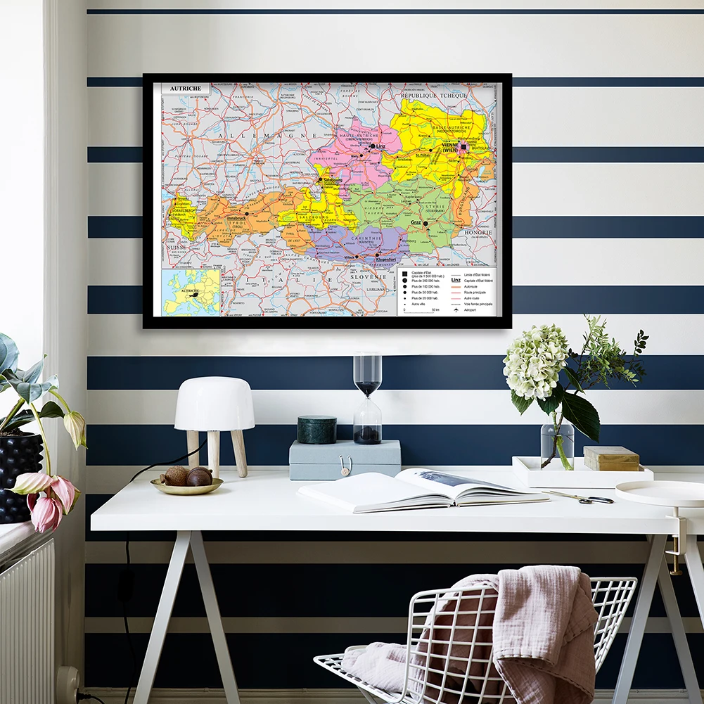 

90*60cm In French The Austria Traffic Map Political Map Wall Art Poster Canvas Painting Classroom Home Decor School Supplies