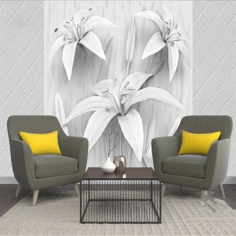

Milofi custom 3D wallpaper mural three-dimensional lily pattern relief 3d background wall for living room bedroom decoration