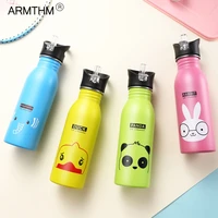 children cute animal pattern cup water bottle portable outdoor stainless steel bicycle bottles with hanging ring drink bottle
