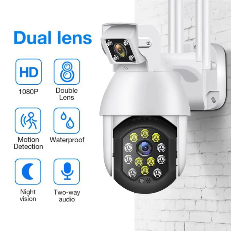 

1080P Dual Lens Security WIFI IP Camera CCTV Motion Detection Security Cam Wireless Outdoor Waterproof PTZ IR Cam