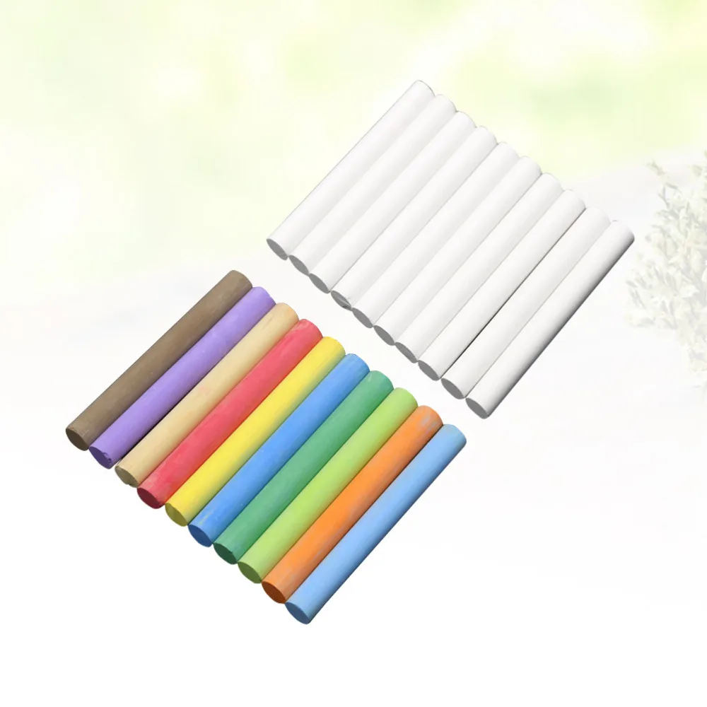 

2 Box Dustless Chalk Set Simple Practical Chalk for School Home Kindergarten (White 10pcs/Box, Color 10pcs/Box, 2 Boxes/Bag)