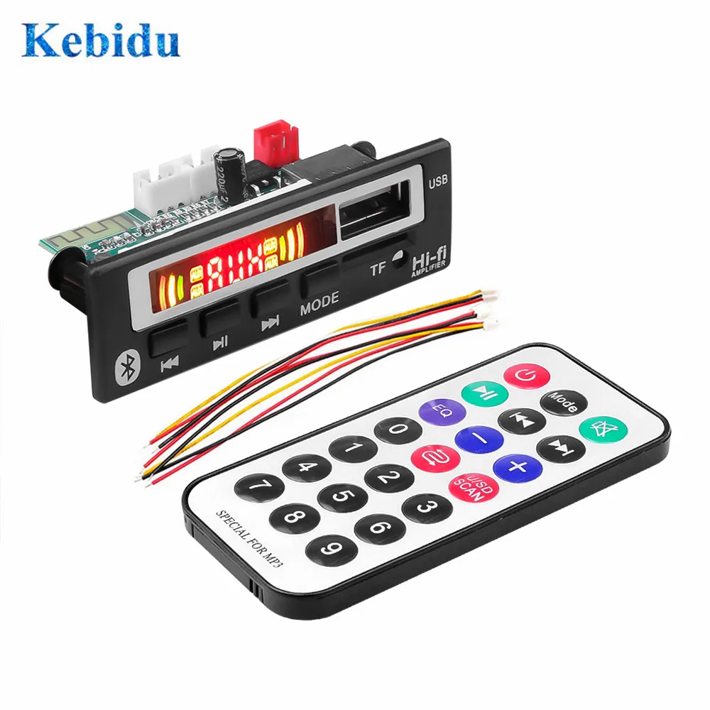 KEBIDU Bluetooth 5 0 Автомобильный MP3 WMA WAV декодер плата цветной экран в 12 В беспроводной