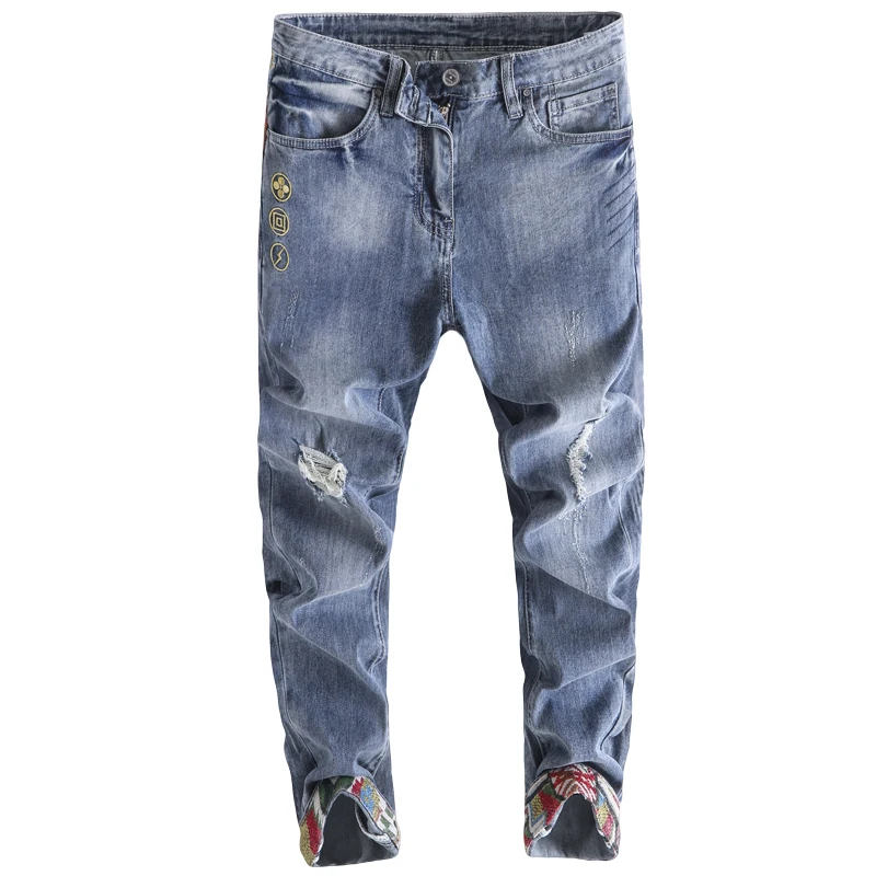 

Spring and summer new men's jeans Korean fashion trend small straight feet slim-fit jeans