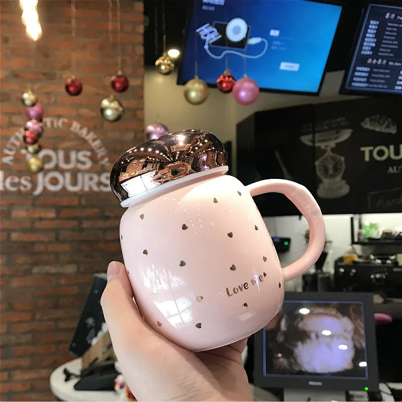 

Pink Ins Starry Sky Ceramic Cup With Cover Spoon Handle Anti-scalding Mug Dormitory Office Portable Compact Cup