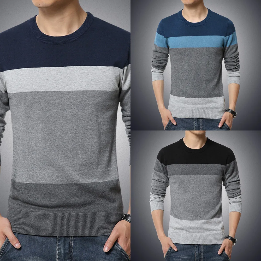 

Осенне-зимний мужской декольте, повседневный вязаный свитер с ломтиками, яркая одежда