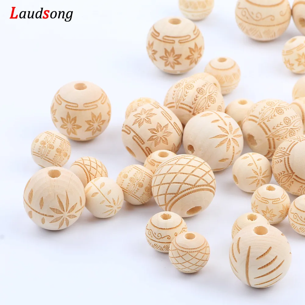 Luadsong 20-25mm Natural Wooden Beads Lead-free Round Wood Flower For Diy Baby Jewelry Making Pacifier Clip Teething Toys | Украшения и