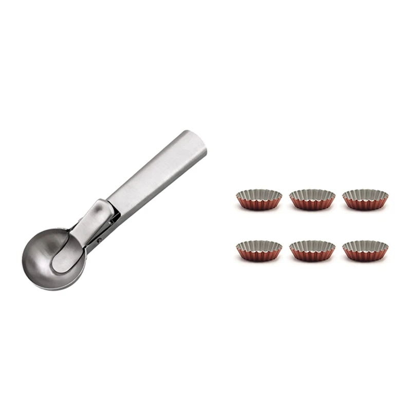 

Stainless Steel Ice Cream Scoop With Non-Stick Carbon Steel Mini Tart Pans