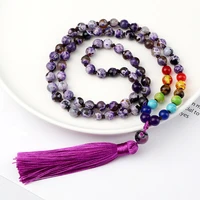 fashion vintage women jewelry natural purple fire stone beads japa mala necklaces men new design handmade 7 chakra jewelry gifts