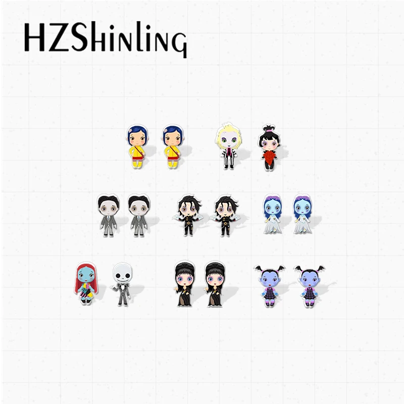 

2021 New Arrival Funny Horror Halloween Movies Couples Characters Anime Handcraft Cute Epoxy Acrylic Resin Stud Earrings
