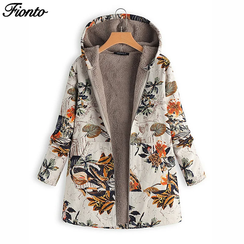 Парка FIONTO с капюшоном и принтом зимнее пальто для женщин утепленная Вельветовая